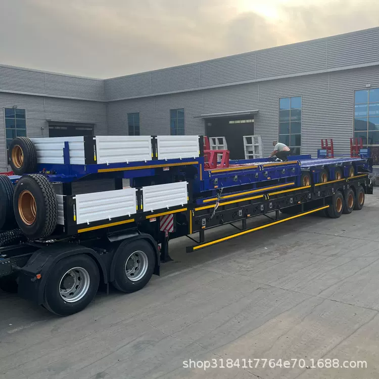 出口重型爬梯低地板拖车 13米爬梯低平板半挂车 加宽器空气悬架