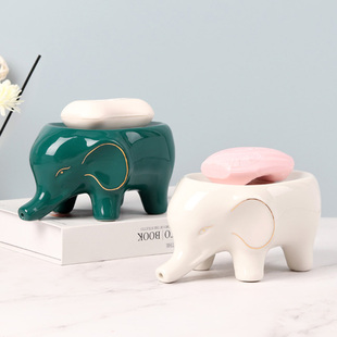 Nordic Ceramic Lucky Baby Elephant Soap Box Light Luxury Household Toilet Soap Box Creative Soap Storage Rack