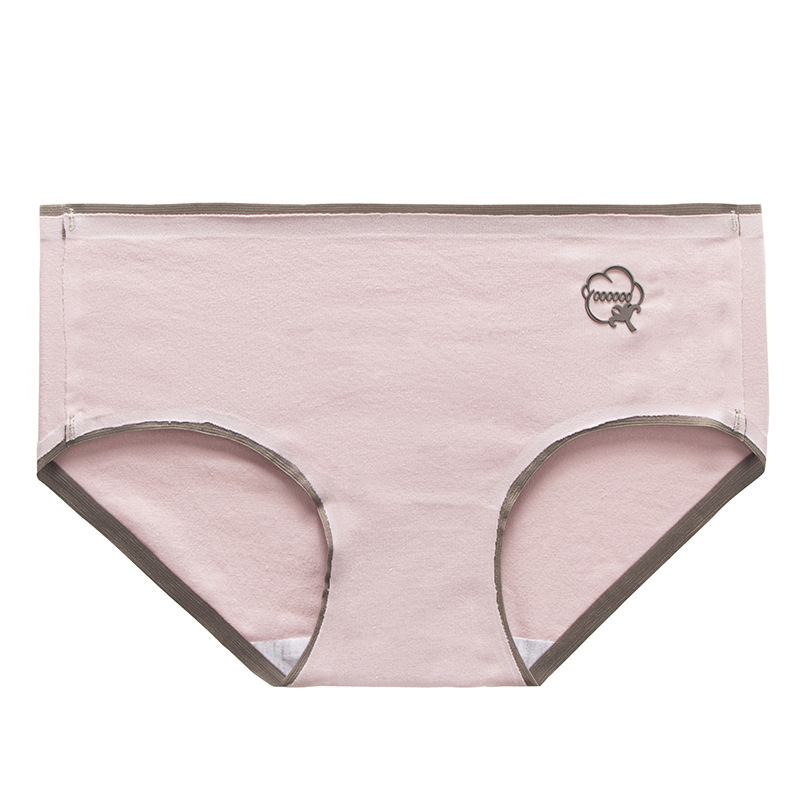 Ropa interior de algodón elástica de cintura media sin costuras logotipo offset tridimensional ropa interior de color sólido de las mujeres calzoncillos de entrepierna de algodón que absorben la humedad