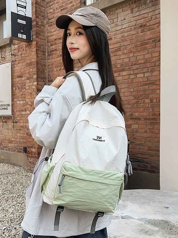 高颜值撞色双肩包女大容量简约休闲学生书包休闲户外骑行百搭背包|undefined