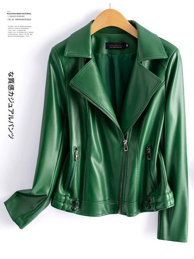 Short autumn jacket, genuine leather, plus size