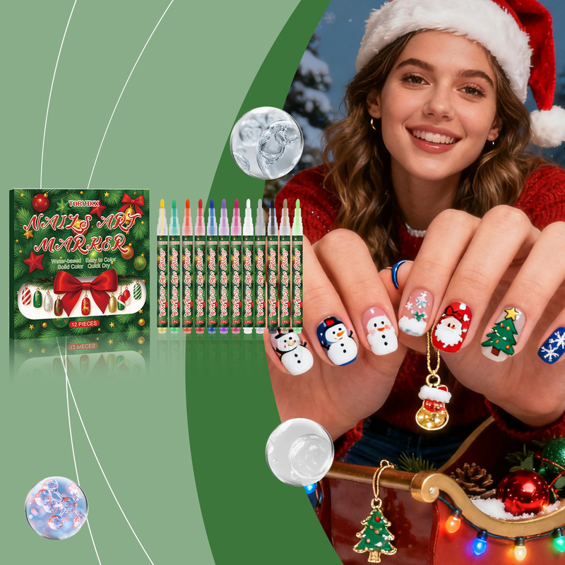 Torvikx Christmas DIY Nail Art Graffiti Pen Nail Outline Painting Colorful Holiday Color Matching Long-Lasting Graffiti Pen