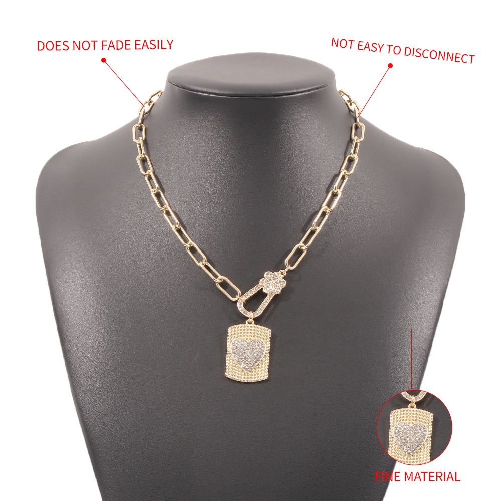 Fashion Diamond Heart Square Pendant Necklace display picture 6