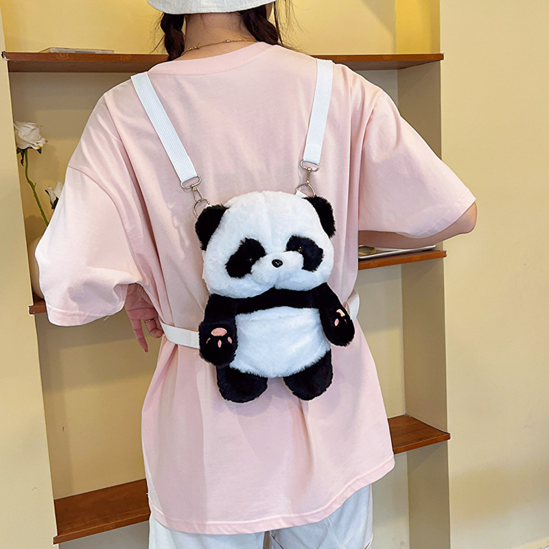 可爱熊猫双肩包包女2024新款时尚网红卡通毛绒玩偶包软妹少女背包