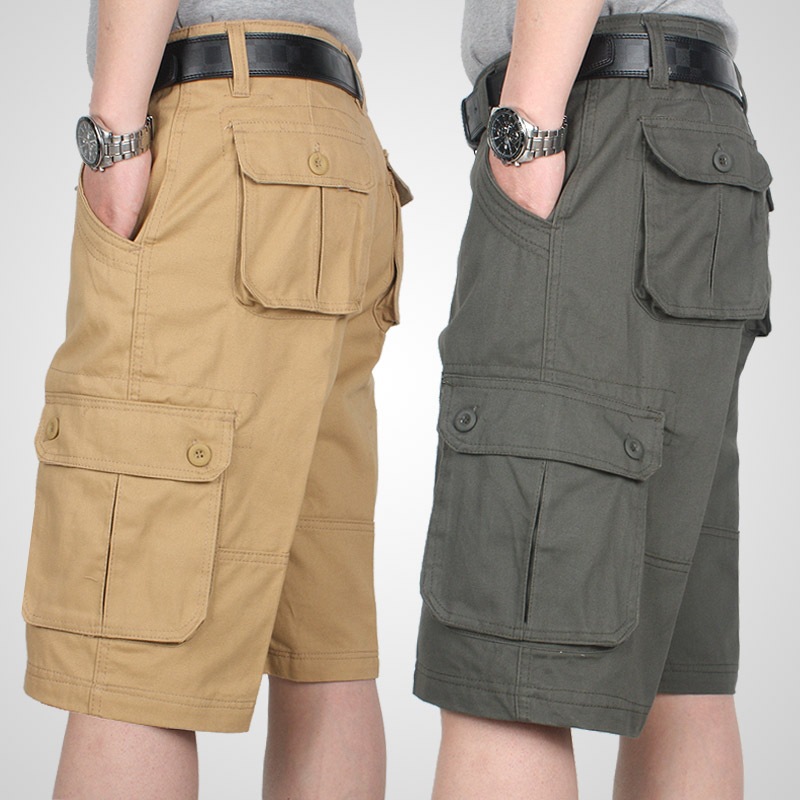 Summer New Men's Casual Cargo Shorts, Knee-Length, Straight Thin Versatile Pure Cotton Outdoor Pants