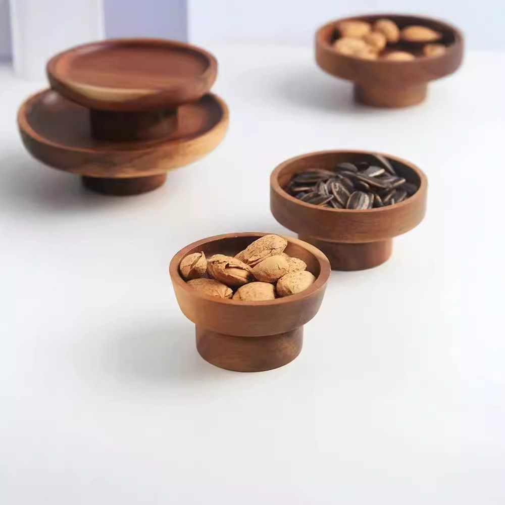 Plato de bocadillos de madera maciza alto Plato de bocadillos Plato de postres Plato de frutas secas Plato de pastelería retro