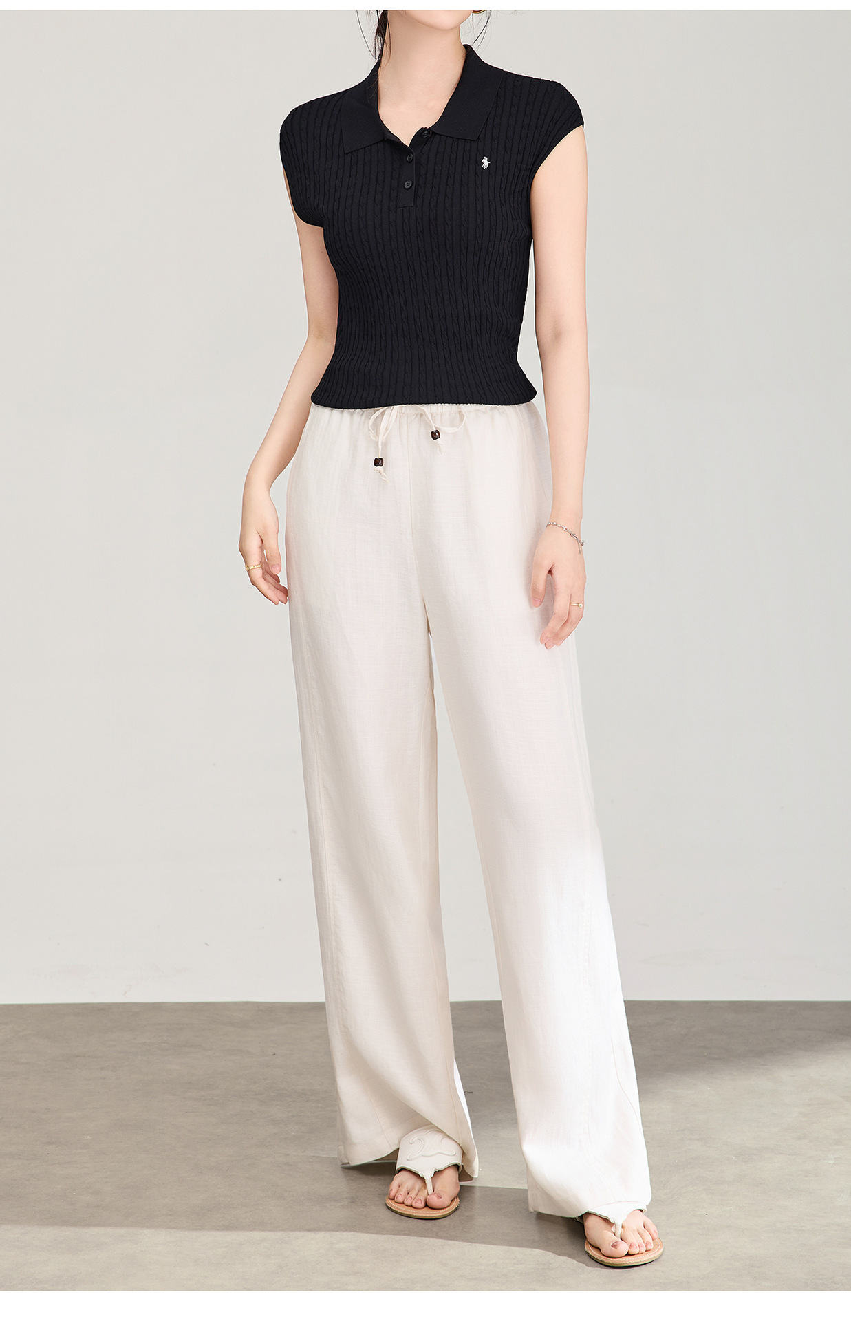Quần culottes nữ ống rộng chất liệu linen phối lụa, cạp chun rút dây, dáng suông mềm mại — màu xanh táo chi tiết 24