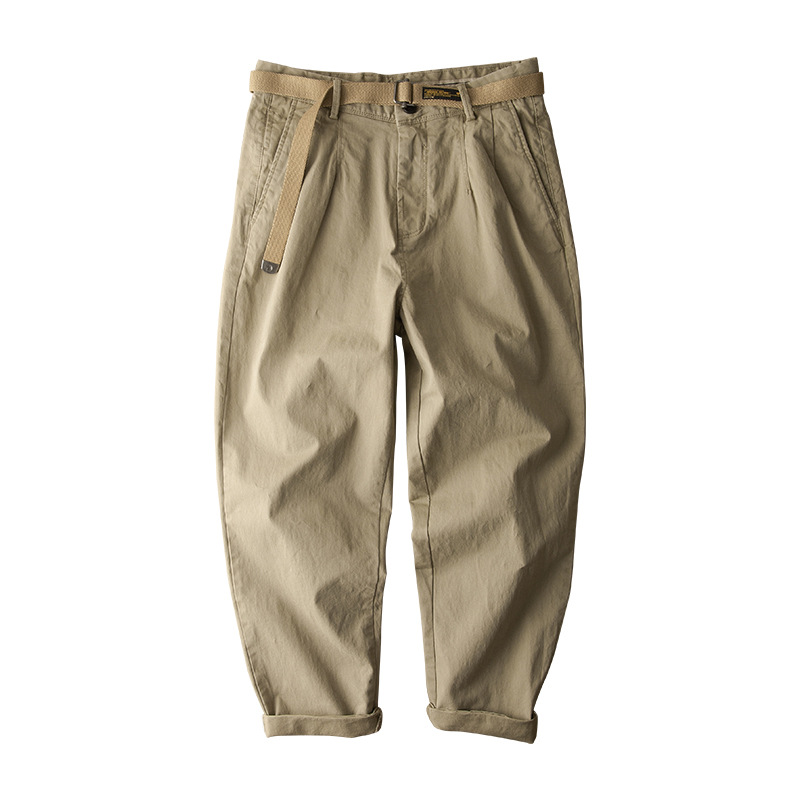 余文楽潮牌ズボン男性日本系復古して古い水洗い綿9分ズボンinsゆるいストレートハーレムズボン