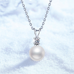 S925 Sterling Silver Necklace genuine goods Natural Freshwater Pearl Light Round Light Luxury Joker 10 Points Moissanite Necklace Wholesale