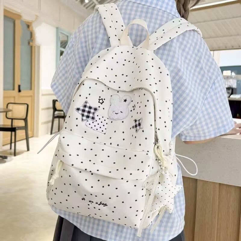 Star-dot backpack for female students, school bag for middle and high school, large capacity, cute cartoon backpack, simple and versatile for travel Star-dot backpack for female students, school bag for middle and high school, large capacity, cute cartoon backpack, simple and versatile for travel