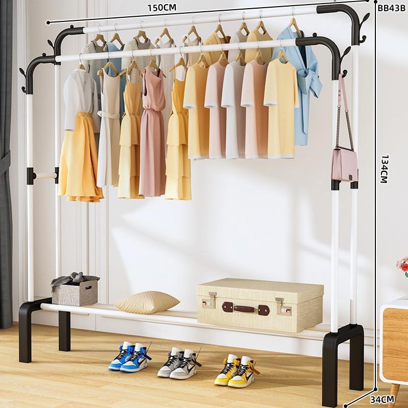 piso percha de ropa dormitorio plegable grueso grueso pequeño interior de plástico percha de ropa doméstica doble varilla balcón