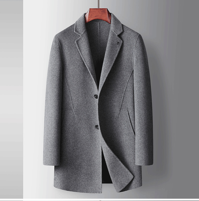 Men's Clothing handmade double sided woolen windbreaker mid length youth solid color business casual woolen coat_voghion.com