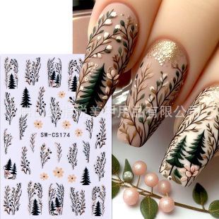 Cross-border new nail art stickers wholesale 3D black leaves flowers love autumn deciduous adhesive nail decals