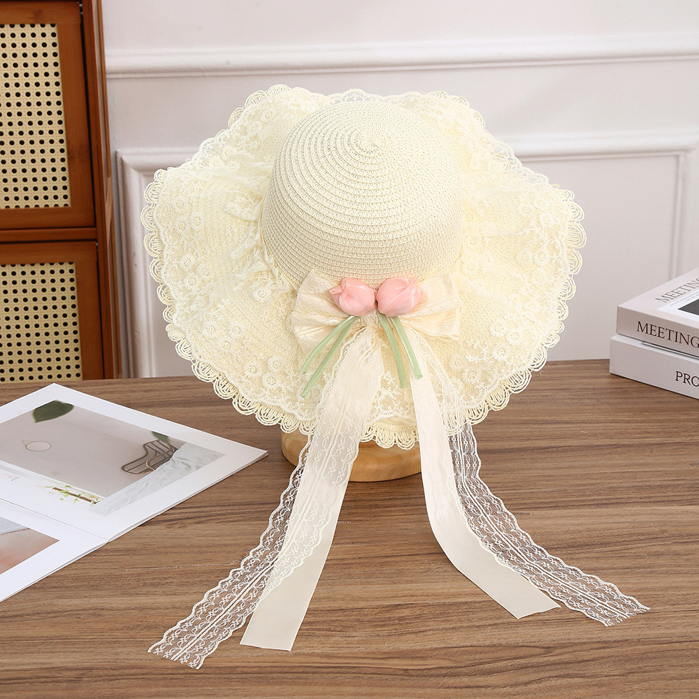 Sombrero de paja con lazo – estilo veraniego, ala ancha, para playa o vacaciones al aire libre