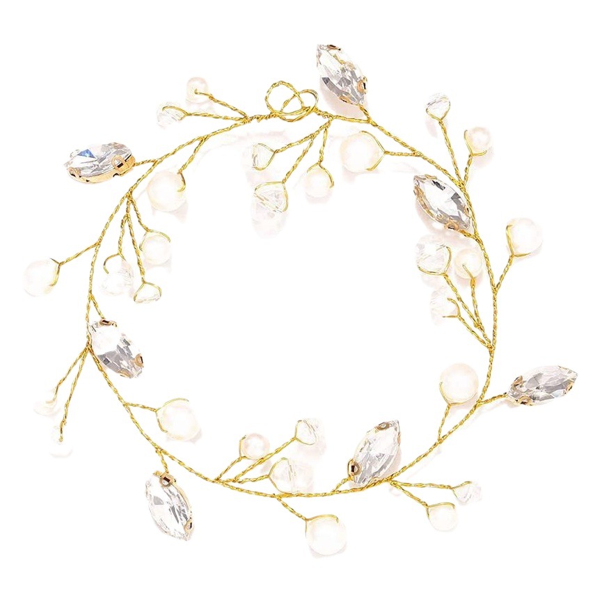 Europea y americana transfronteriza simple perla cristal hecho a mano con cuentas suave cadena pelo banda tocado nupcial accesorios para el cabello al por mayor