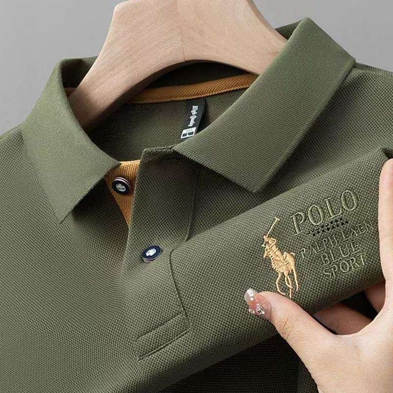 カジュアルビジネスラペルお父さん服クロスボーダー外国貿易卸売人気のトレンディなブランドトップス半袖刺繍ポロシャツ男性用|undefined