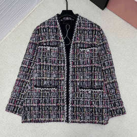 鼎版品质小香风24新款V领粗花呢羊毛混纺面料显瘦百搭洋装外套女