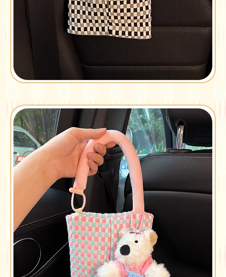 Car Tissue Box Dopamine Car Tissue Hanging Bag Car Paper Box 2024 New Tissue Bag Storage Doll
