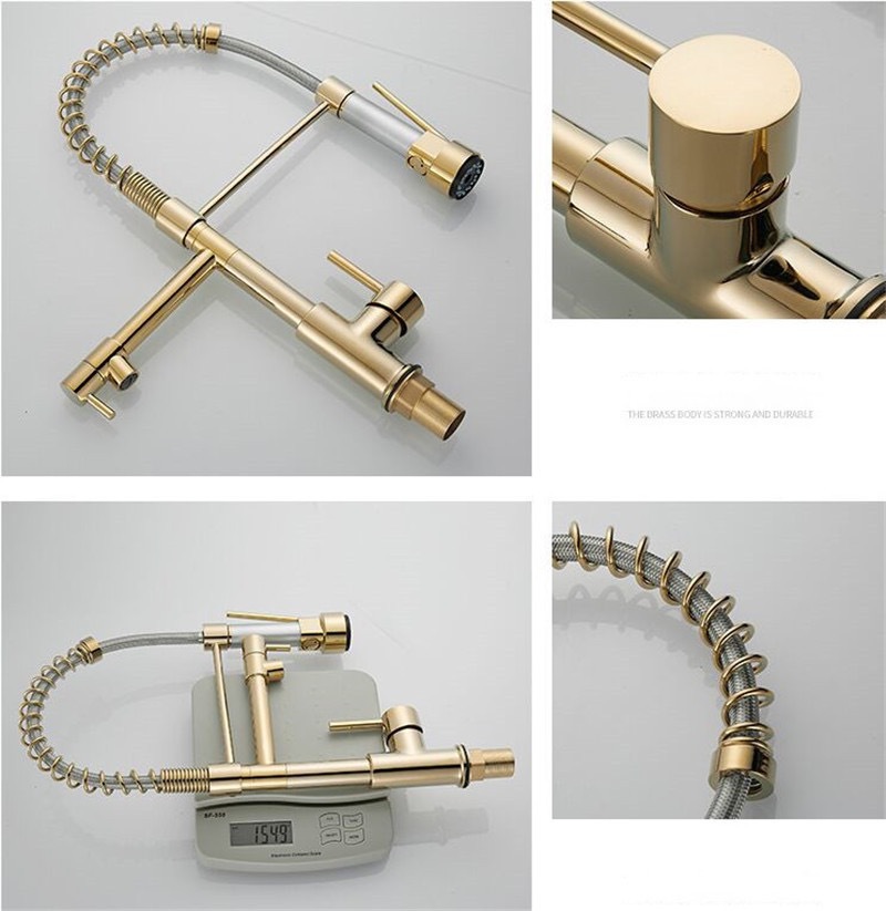 Cross-border all-copper spring faucet kitchen sink with rotatable and pull-out dual water outlet for cold and hot purified water spring faucet undefined