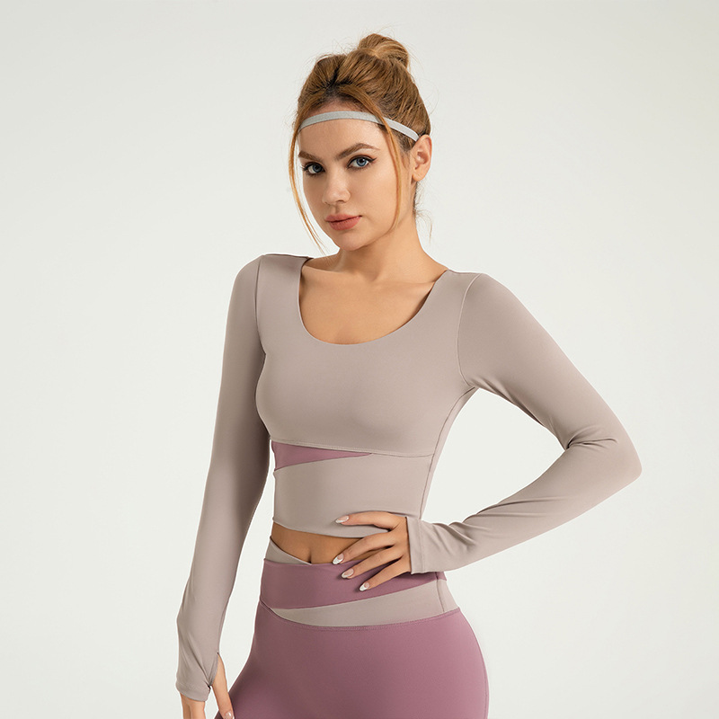 Área transfronteriza de color melocotón de manga larga chaqueta de yoga desnuda sensación de adelgazamiento deportivo correr chaqueta de fitness mujer