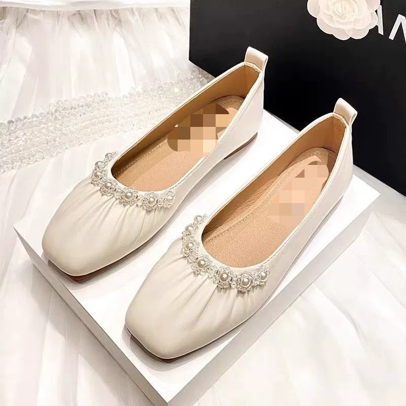 С юбкой одиночные туфли женские 2025 новые весенние и летние вечерние туфли новые дикие мягкие кожаные бобовые плоские туфли