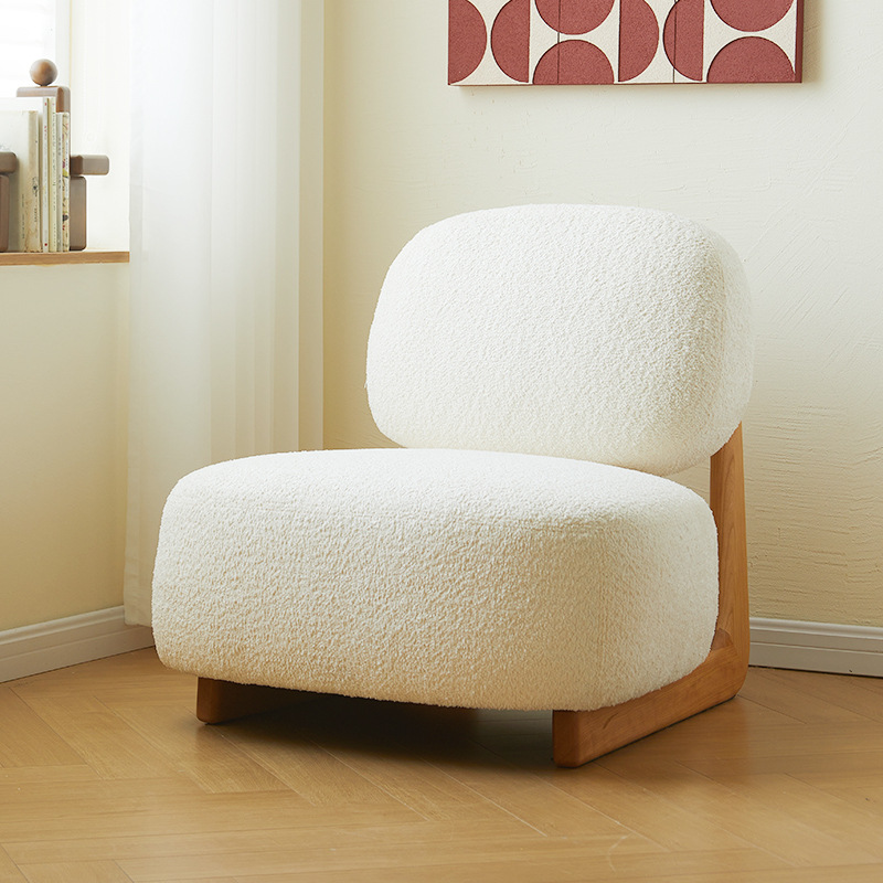 Madera sólida Red Sofá individual Crema viento balcón suelo sillón sala de estar-Wanti-Feng Lazy back taburete silla única
