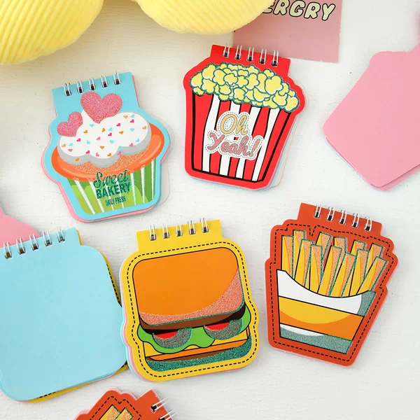 Cute Food Toy Gold Powder Special-Shaped Coil Book Popcorn Fries Coloring Page Handbook Notepad Student Message Notebook