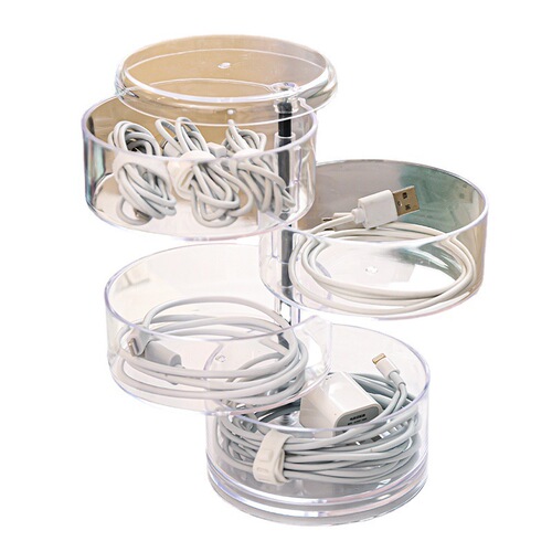 Rotating data cable storage box desktop power supply mobile phone charger cable organizer headphone plug organizing and placing shelf