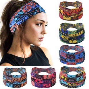 2023 New Print Bohemian Turban African Print Hair Band Stretch Women Sport Yoga Hair Band Wide Side