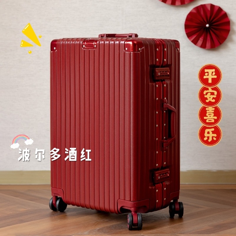 Caja de la dote del equipaje de la boda caja de la carretilla roja caja de cuero femenino de presión caja de la contraseña de la boda novia dote vino rojo