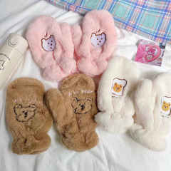 Korean version of girls' cute bear plush gloves winter warm plus velvet thickening students' cute cartoon mittens
