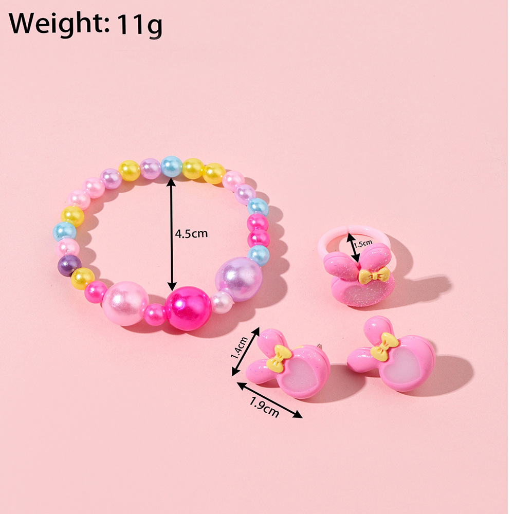 Lindo Conejo Nudo De Lazo Arílico El Plastico Niños Unisex Anillos Pulsera Aretes 1 Juego display picture 3