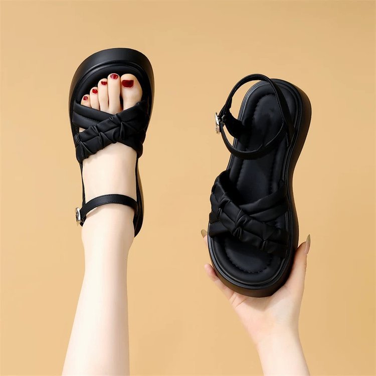 Sandalias de altura para mujeres 2026 nuevo tipo de verano pequeño dedo desnudado estilo francés sandalias de playa de talón grueso para mujeres