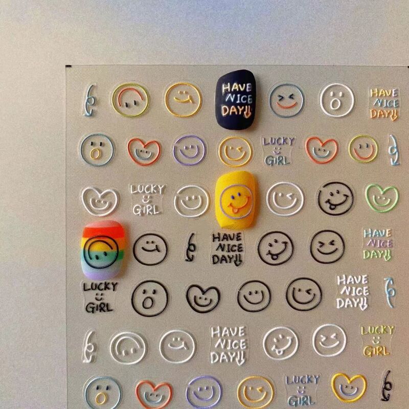 Trendy Cute Graffiti Smiley Face Nail Stickers 3D Irregular Simple Relief Nail Decoration Accessories