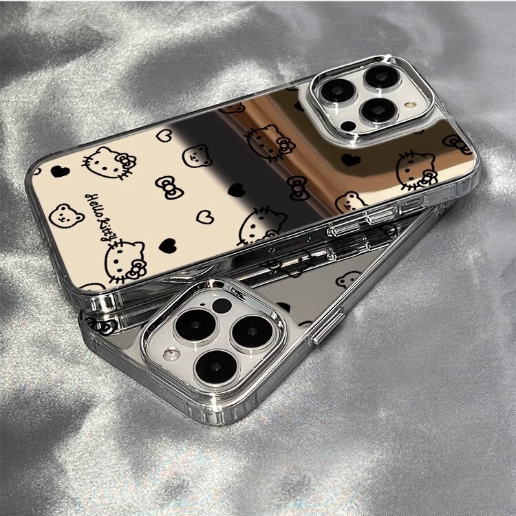 Suitable for Apple 16Promax Mobile Phone Case Girl Makeup Mirror Line Kt New Product XS High-End Sense