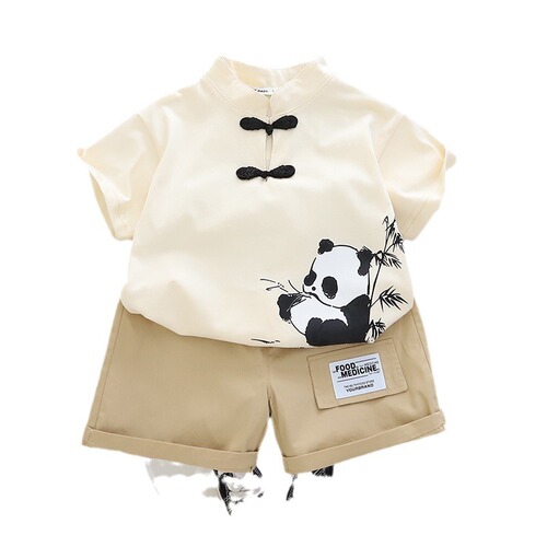 Yikids Boys Summer Chinese Style Set Baby Trendy Hanfu Short Sleeve Shorts Baby Two-Piece Set