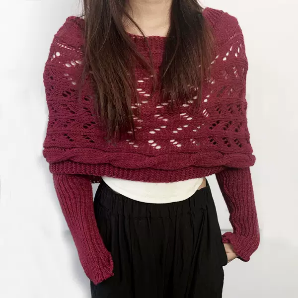 Cross-border Amazon Lengthen Hollow Double-sleeve Shawl European and American Autumn and Winter Advanced Sense Cross Shoulder-exposed Meilun Knitted Scarf