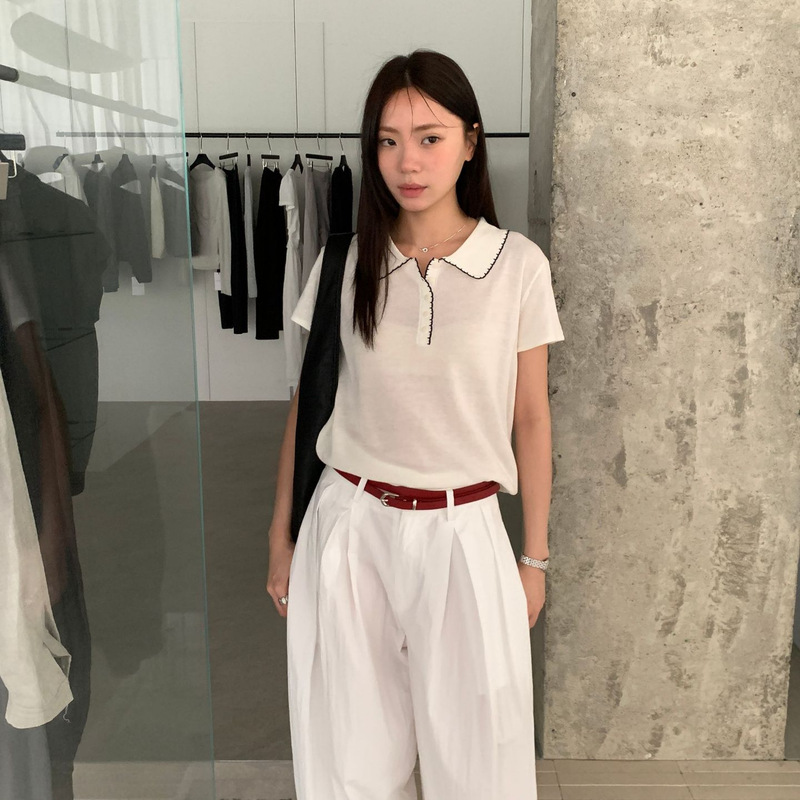 6up Spring/Summer Korean Style Minimalist Lapel Sweater Guangzhou Thirteen Lines New Casual Knitwear for Women 60387