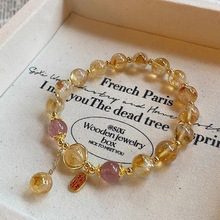 纳福牌人造水晶仿黄塔晶仿黄水晶手串小众设计款滴溜女款清新甜美