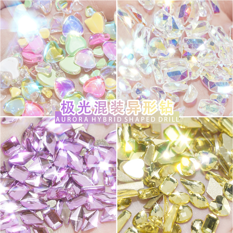 100 bolsas de taladro aurora taladro de forma especial joyas de manicure taladro de forma plana joyas de manicure taladro de forma especial diy joyas de manicure