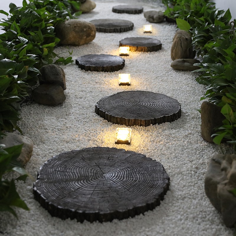 汀步石户外花园地砖庭院铺路石阳台造景布置不规则仿木草坪踏步石