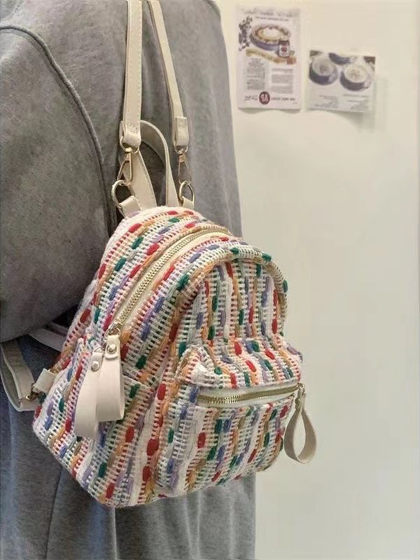 Rainbow Knitted Internet Popular Backpack 2023 Spring and Summer New High-end Niche Travel Backpack Fashion Mini Small Bag