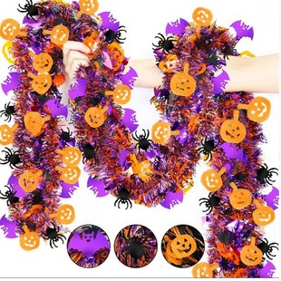 Cross-Border Halloween Decoration Spider Tinsel, Halloween Pumpkin Pendant Streamers, Haunted House Setup Bat Garland Ribbons
