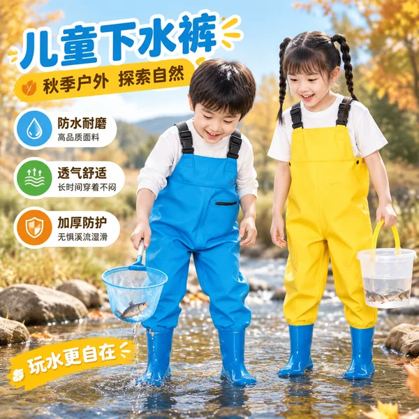 Children's beach play suit, autumn waterproof rain pants and rain boots, all-in-one wading suit, kindergarten gear
