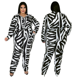 21855 cross-border Europe and the United States large size women's clothing 2021 Autumn New cardigan waist jumpsuit Amazon New