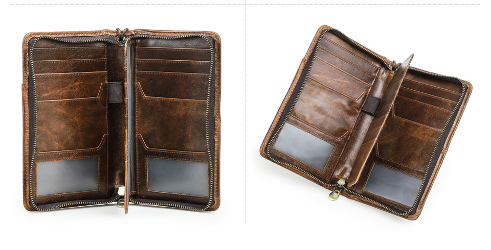 Schwarzer Engel RFID Anti-magnetische Reise-Familienpass Kosmetiktasche multifunktionale Reißverschlusstasche aus echtem Leder mit Armband