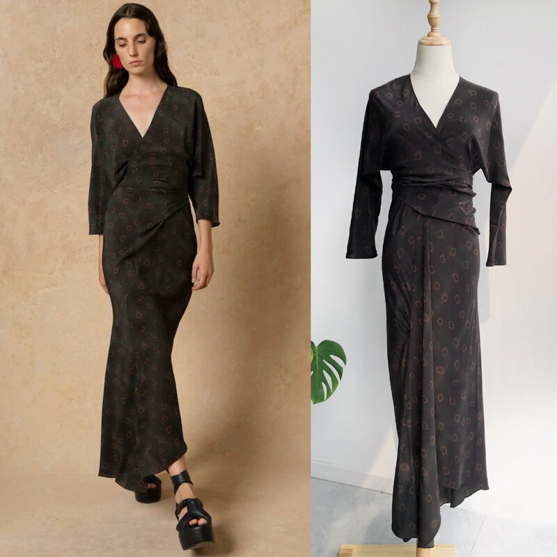 Black Orange Square · Spanish Niche Atmosphere Oblique Cut Sand Wash Silk Wrap dress Black Orange Square · Spanish Niche Atmosphere Oblique Cut Sand Wash Silk Wrap dress