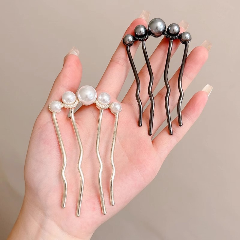 A151 antiguo estilo de perlas de bala negra en forma de U pinzas de cabello nuevo artefacto de cabello de estilo chino de alta calidad