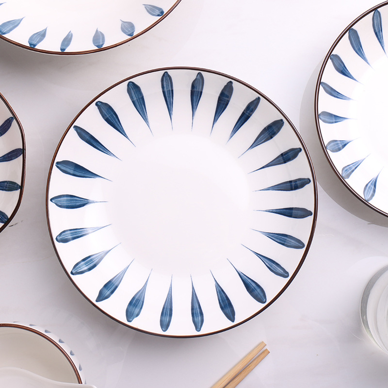 Japanese-style ceramic dish set with Chrysanthemum pattern - Melamine household tableware set - Yomogi pattern gift set