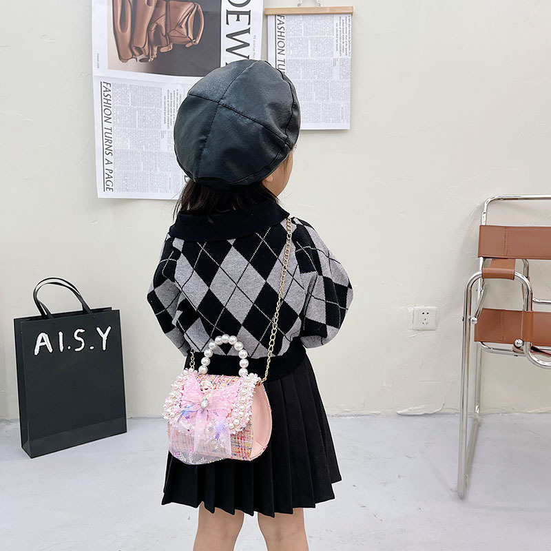 Bolsos infantiles niñas princesas niñas mochilas de hombro estilo caricatura encantador bolso de perlas de cadena